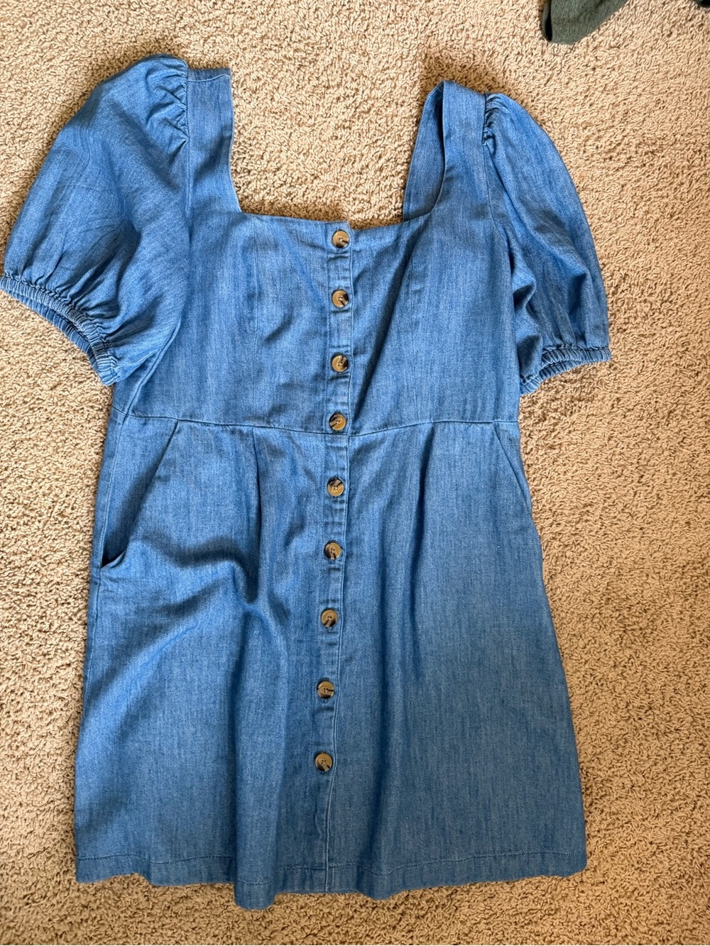 Old Navy Medium Wash Puff Sleeve Denim Dress
